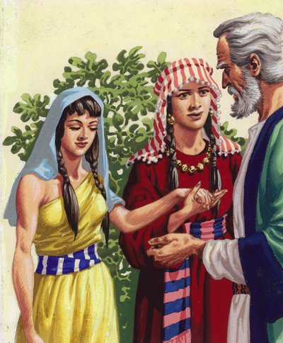 Sarai stelt Hagar voor aan Abraham (gouache op papier) door Pat (1907-95) Nicolle