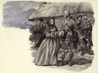 Prins Charles Stuart, de jonge pretendent, en Flora Macdonald (gouache op papier) door Pat (1907 95) Nicolle