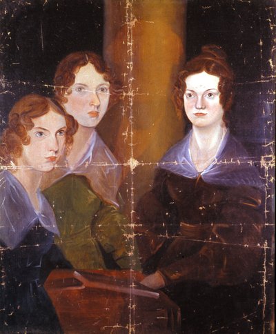Portret van de drie Bronte-zusters: Charlotte Bronte (1816-1855), Emily Bronte (1818-1848) en Anne Bronte (1820-1849), Engelse schrijvers. Schilderij van hun broer Branwell Patrick Bronte (1817-1848). 1834 door Patrick Branwell Bronte