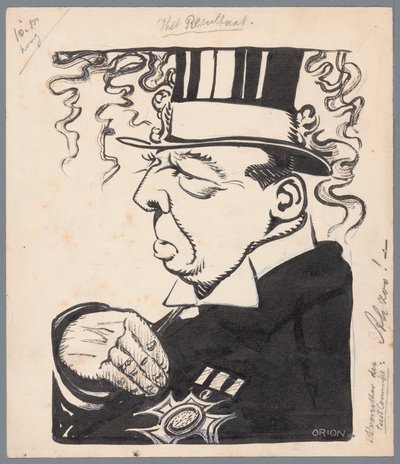 Politicus met hoge hoed en onderscheiding op de borst door Patricq Kroon (signed by artist)