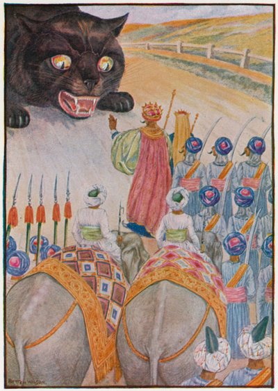 "Ga uit de weg, poes, mijn olifanten kunnen je pijn doen!" (kleur litho) door Patten Wilson