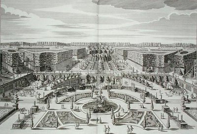 De Grote Waterval van het Prinselijke Lustpaleis en Tuinen, Berlijn, gegraveerd door Karl Remshard, gepubliceerd ca. 1711-16 (gravure) door Paul Decker