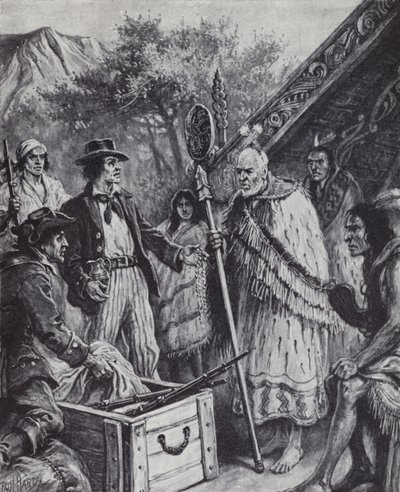 Britse handel met de Maori-bevolking van Nieuw-Zeeland door Paul (after) Hardy