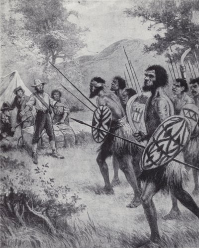 Kapitein Cook en de inheemse bevolking van Australië door Paul (after) Hardy