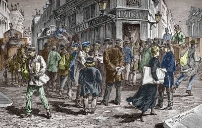 Uitzicht op de Rue du Croissant in Parijs, zetel van vele kranten door Paul (after) Merwart