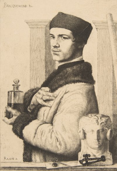 Portret van Félix Bracquemond in 1852, 1878 door Paul Adolphe Rajon