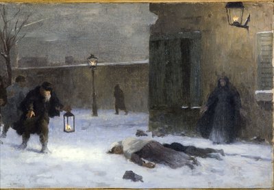 Schets voor het kantoor van de prefect in het Hôtel de Ville: De zoektocht naar de gewonden tijdens het beleg van Parijs in 1870 door Paul Albert Baudouin