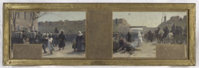 Schets voor het kantoor van de prefect in het Hôtel de Ville: Troepen vertrekken tijdens het beleg van Parijs in 1870 door Paul Albert Baudouin