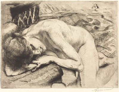 Model Slaapt op de Vloer Le modèle endormi à terre door Paul Albert Besnard
