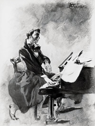 De componist en pianist Frederic Chopin die piano speelt door Paul Albert Besnard