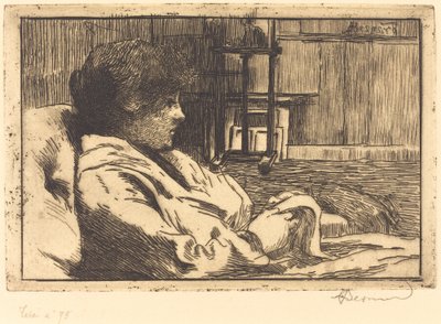 Vrouw lezend in het atelier, 1887 door Paul Albert Besnard