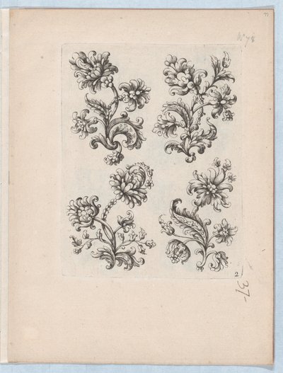 Serie van Kleine Bloemenmotieven, Plaat 2, ca. 1670-85 door Paul Androuet Du Cerceau