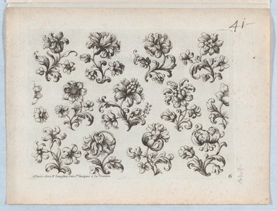 Serie van Kleine Bloemenmotieven, Plaat 6, ca. 1670-85 door Paul Androuet Du Cerceau