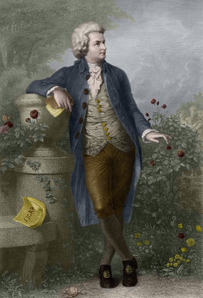 Portret van Wolfgang Amadeus Mozart (1756-1791) in Salzburg. Gravure door Paul Barfus (1823-1895). door Paul Barfus