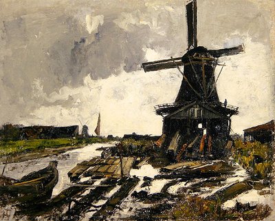 Nederland, een kanaallandschap met een houtzaagmolen door Paul Baum