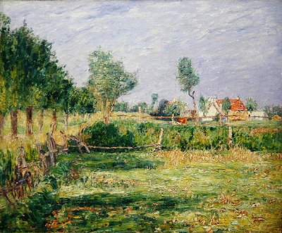 Holland, landschap met boerderijen achter tuinen door Paul Baum