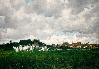 Mecklenburg, landschap met het stadje Schwann aan de Warnow door Paul Baum
