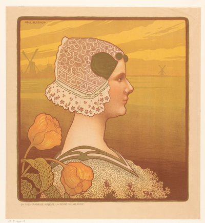 Portret van koningin Wilhelmina in klederdracht door Paul Berthon