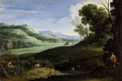Landschap met Jagers door Paul Bril