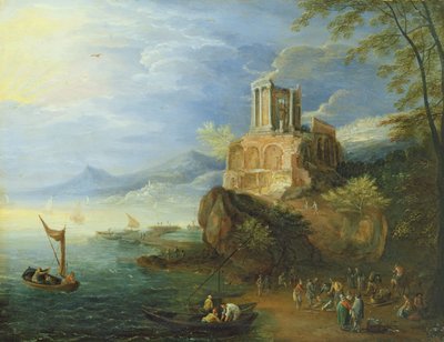 Zee Kust met de Tempel van Vesta door Paul Bril