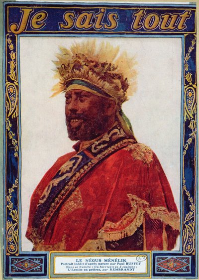 Portret van de Negus van Ethiopië, Menelik II (1844-1913), illustratie uit Je Sais Tout magazine, ca. 1900 door Paul Buffet