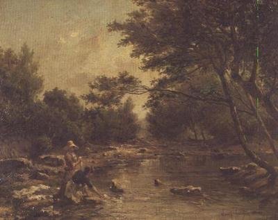 Rivierlandschap met wasvrouwen door Paul Camille Guigou