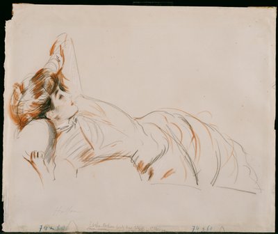 Een Elegante Dame Liggend door Paul Cesar Helleu