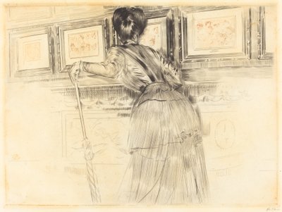 Voor de Watteaus in het Louvre door Paul Cesar Helleu