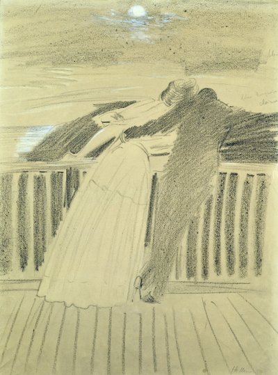 Jeanne Hugo en Jean Charcot in Hauteville House, Guernsey door Paul Cesar Helleu
