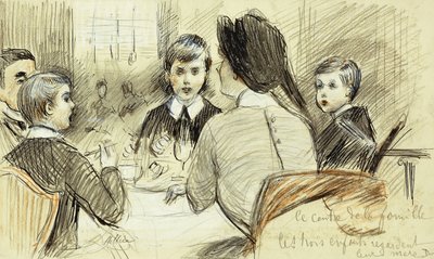Het centrum van de familie: Een familiediner in het Ritz, New York, 1920 door Paul Cesar Helleu