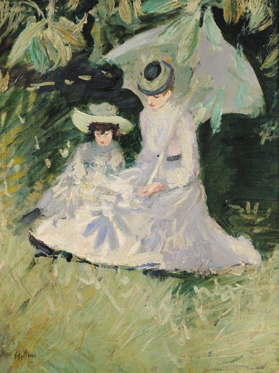 Madame Helleu en haar Dochter bij het Kasteel van Boudran door Paul Cesar Helleu
