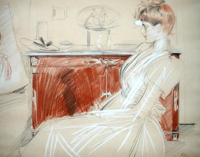 Madame Helleu in haar Salon, ca. 1900 door Paul Cesar Helleu