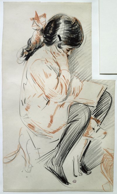 Paulette Leest Zittend op haar Speelgoedhond door Paul Cesar Helleu