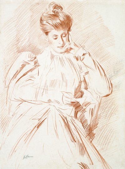 Portret van Madame Helleu, Lezend door Paul Cesar Helleu