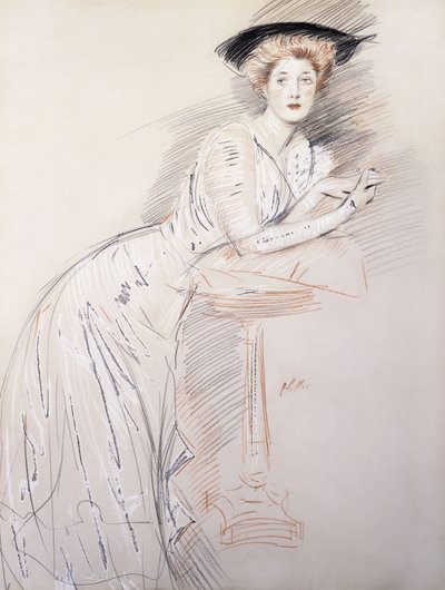 Portret van Miss Taylor Leunend op een Tafel door Paul Cesar Helleu