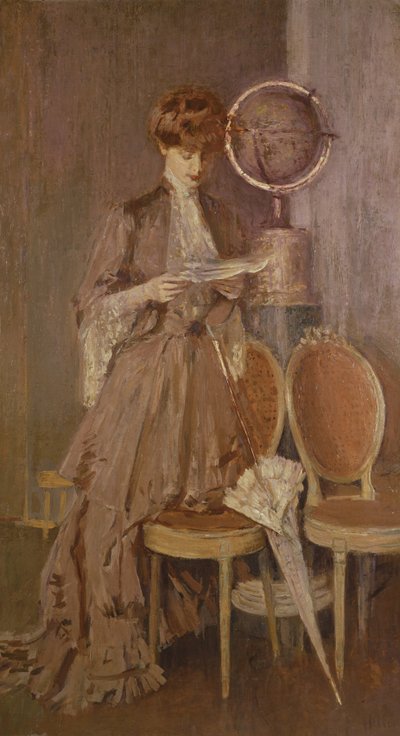 Portret van Mme Helleu die een brief leest door Paul Cesar Helleu