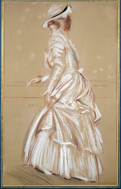 Portret van een vrouw in het wit. Tekening door Paul Helleu (1859 - 1927), 20e eeuw. Bayonne, Musee Bonnat door Paul Cesar Helleu