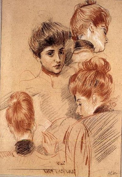 Studies van Mme. Helleu en Mme. Clarighy, ca. 1892-95 door Paul Cesar Helleu