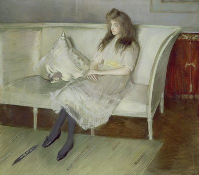 Symfonie in wit - Portret van Yvonne Paulmier door Paul Cesar Helleu
