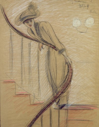 De trap (krijt op papier) door Paul Cesar Helleu