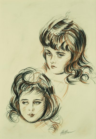 Twee studies van Ellen, de dochter van de kunstenaar door Paul Cesar Helleu