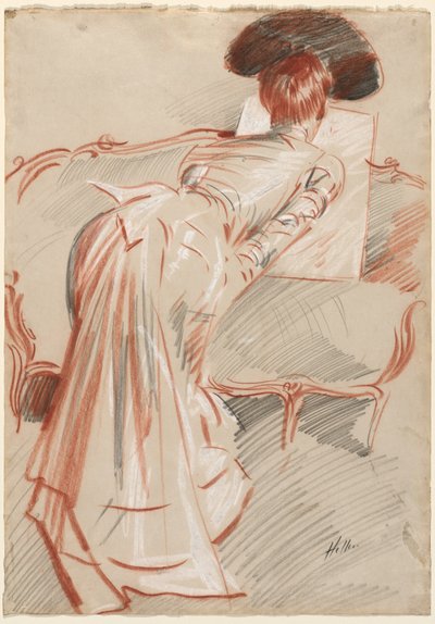 Vrouw Mogelijk Madame Alice Hellu kijkt naar een tekening, ca. 1895 door Paul Cesar Helleu