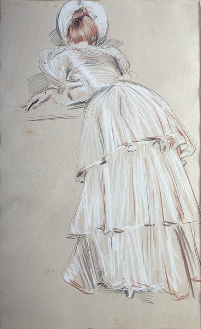 Vrouw staand leunend van achteren door Paul Cesar Helleu