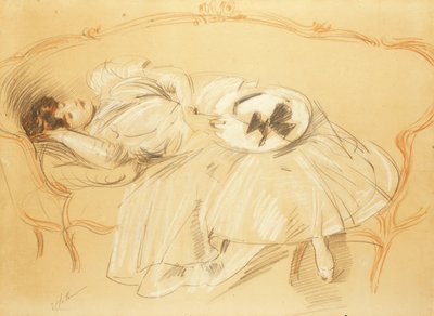 Jonge Vrouw op de Bank door Paul Cesar Helleu