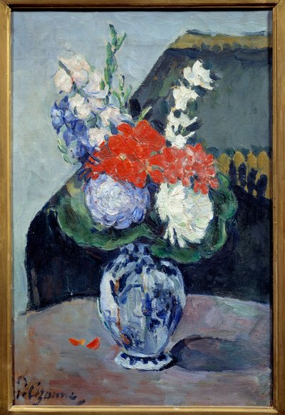 Boeket met kleine delft door Paul Cézanne