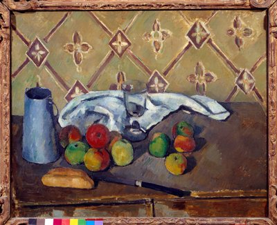 Vruchten, handdoek, brood en melkdoos Schilderij door Paul Cézanne (1839-1906) 1880 Parijs, Musée de l