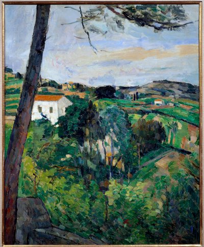 Landschap met rode daken of pijnboom in l