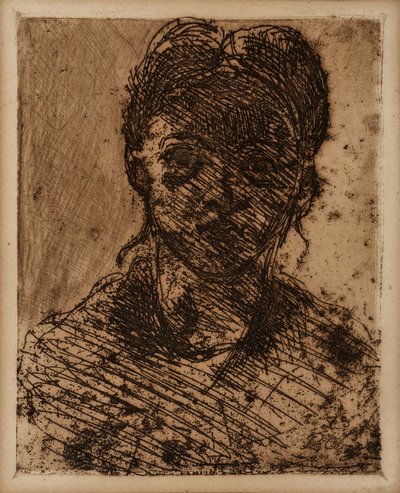 Meisjeshoofd (Gravure door Paul Cezanne, Ets, Musee Granet, Aix En Provence) door Paul Cézanne