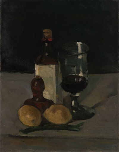 Stilleven met fles, glas en citroenen door Paul Cézanne
