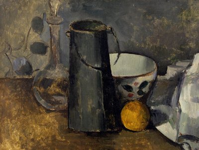 Stilleven met Karaf, Melkkan, Kom en Sinaasappel door Paul Cézanne